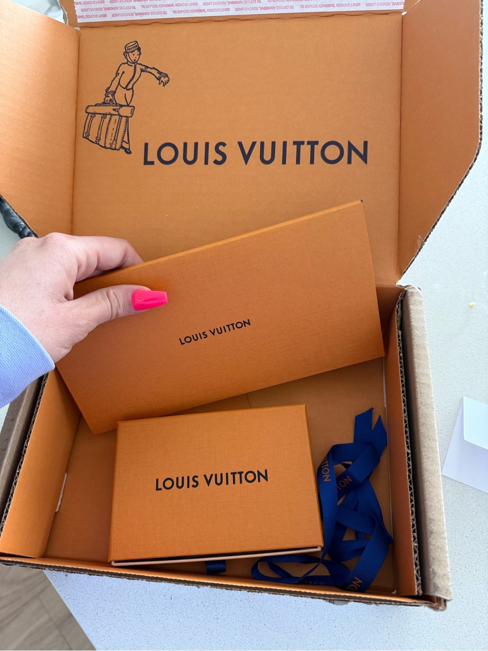 Louis Vuitton Orange Boxe with Blue Ribbon